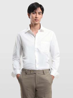 Arrow - White Self Design Cotton Slim Fit Shirt