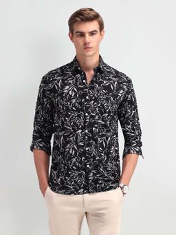 Arrow Sports - Black Printed Cotton Slim Fit Shirt