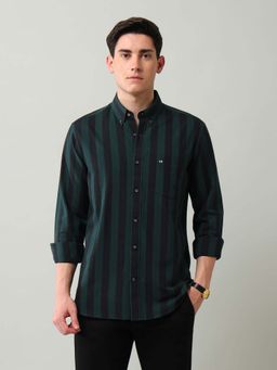Arrow Sports - Green Stripes Cotton Slim Fit Shirt