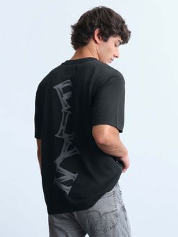 Flying Machine - Black Typography Cotton Relaxed Fit T-Shirt
