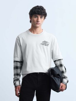 Flying Machine - Grey Checks Cotton Oversized Fit T-Shirt
