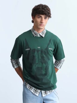 Flying Machine - Green Graphic Cotton Relaxed Fit T-Shirt