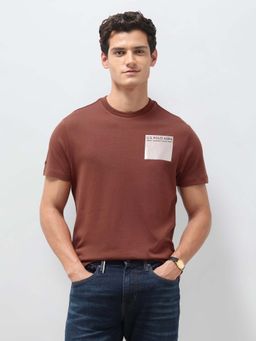U.S. Polo Assn. Denim Co. - Brown Solid Cotton Slim Fit T-Shirt