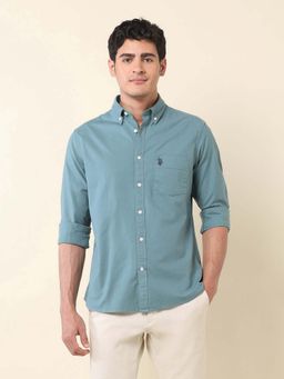 U.S. POLO ASSN. - Green Solid Cotton Tailored Fit Shirt