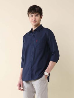 U.S. POLO ASSN. - Blue Solid Cotton Tailored Fit Shirt