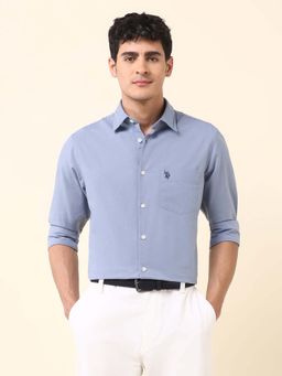 U.S. POLO ASSN. - Blue Solid Cotton Tailored Fit Shirt