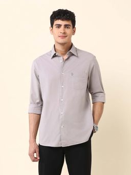 U.S. POLO ASSN. - Grey Solid Cotton Tailored Fit Shirt