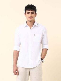 U.S. POLO ASSN. - White Solid Cotton Tailored Fit Shirt