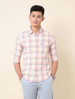U.S. POLO ASSN. - Orange Checks Cotton Tailored Fit Shirt
