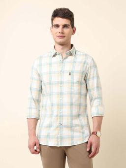 U.S. POLO ASSN. - Beige Checks Cotton Tailored Fit Shirt
