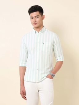 U.S. POLO ASSN. - Green Stripes Cotton Tailored Fit Shirt