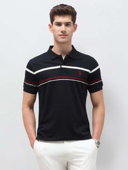 U.S. POLO ASSN. - Blue Stripes Cotton Slim Fit Polo T-Shirt