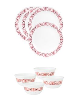 Corelle - Livingware 8 Pc Basic / Mini / Starter Dining Set Set-Red Trellis