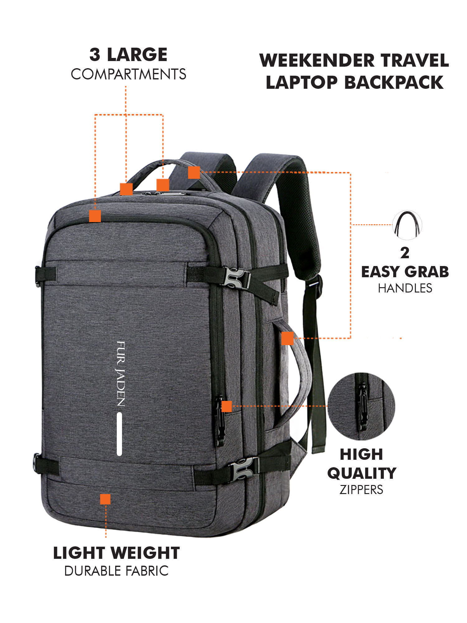 Buy FUR JADEN Grey Weekender Travel Laptop Backpack With Anti
