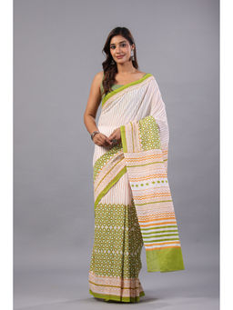 Moora - Song Of City Mul Cotton Hand Block Printed Saree with Unstitched Blouse