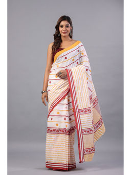 Moora - Chai Break Mul Cotton Hand Block Printed Saree with Unstitched Blouse