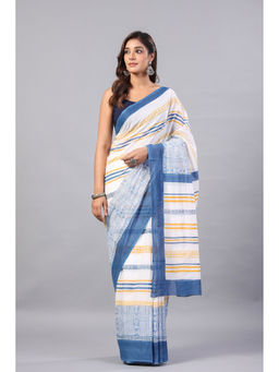 Moora - Take A Pause Mul Cotton Hand Block Printed Saree with Unstitched Blouse
