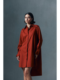 Qua - Brown Oversized Shirt Dress