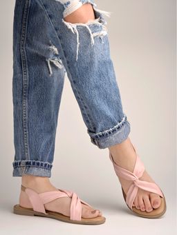 Shoetopia - Cross Strap Pink Flat Sandals For Women