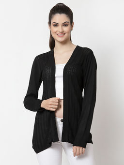 Style Quotient - Black Solid Self Design Shrug