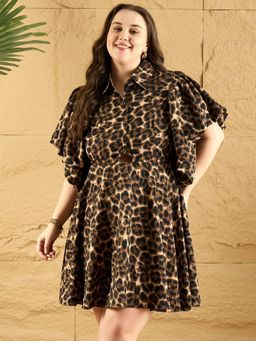 KASSUALLY - Women Animal Printed Flared Sleeve Fit and Flare Midi Dress