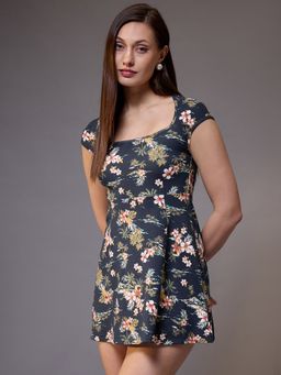 KASSUALLY - Blue Floral Print A-Line Mini Dress