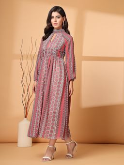 KASSUALLY - Printed Choker Neck Fit and Flare Midi Dress