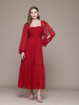 Label Ritu Kumar - Red Sansa Solid Maxi Dress