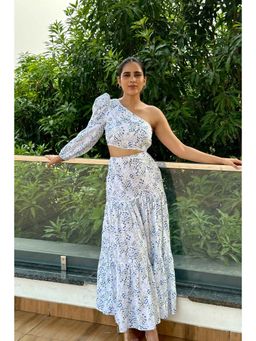 Myclo - Marian One Shoulder Waist Cutout Printed Dress