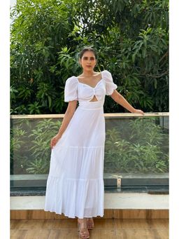 Myclo - Hazel White Cutout Flared Dress