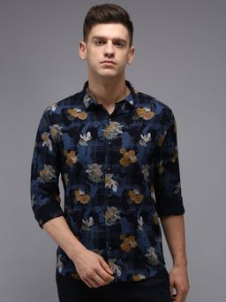 SHOWOFF - Men Navy Blue Collar Neck Floral Comfort Fit Shirt