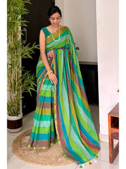 Mysilklove - Women's Asparagus Green Pure Mul Mul Cotton Zari Saree