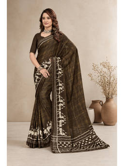 Sedora Couture - Women's Charcoal Georgette Animal Printed Saree