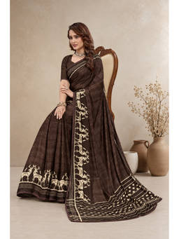 Sedora Couture - Women's Brown Georgette Animal Printed Saree