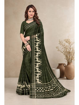 Sedora Couture - Women's Green Georgette Animal Printed Saree