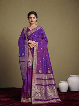 Monjolika Fashion - Women's Purple Woven Soft Banarasi Silk Saree