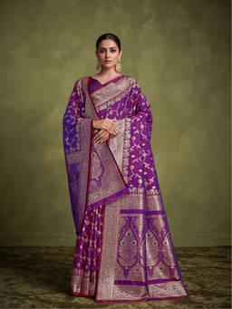Monjolika Fashion - Women's Purple Woven Soft Silk Saree