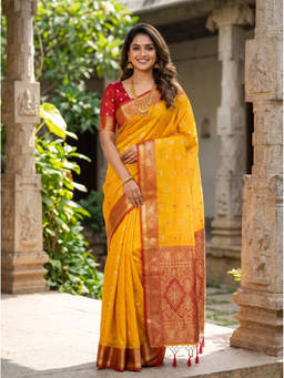 Mimosa - Women's Yellow Art Silk Banarasi Saree