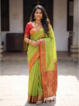 Mimosa - Women's Olive Art Silk Banarasi Saree