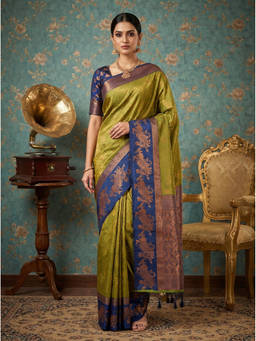 Mimosa - Women's Olive Art Silk Kanjivaram Saree