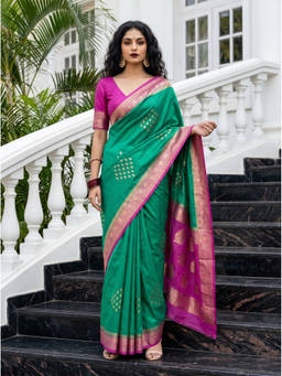 Mimosa - Women's Teal Crepe Mysore Silk Saree
