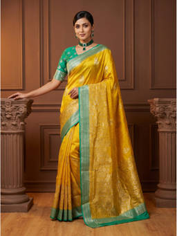Mimosa - Women's Yellow Art Silk Banarasi Saree
