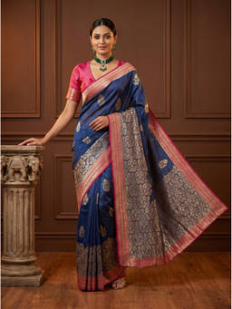 Mimosa - Women's Navy Blue Art Silk Banarasi Saree