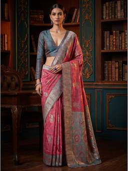 Mimosa - Women's Pink Art Silk Kanjivaram Saree