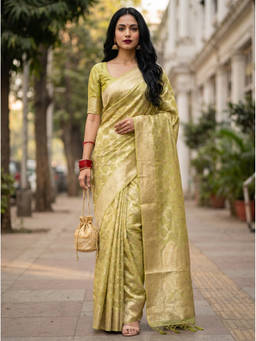 Mimosa - Women's Olive Art Silk Banarasi Saree