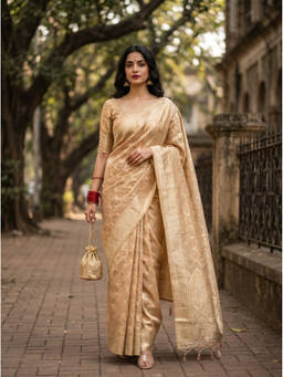 Mimosa - Women's Gold Art Silk Banarasi Saree