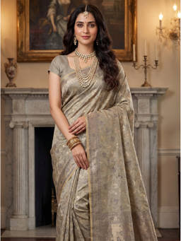 Mimosa - Women's Grey Art Silk Kanjivaram Saree
