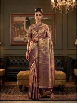 Mimosa - Women's Bronze Art Silk Kanjivaram Saree