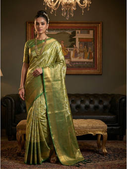 Mimosa - Women's Olive Art Silk Kanjivaram Saree