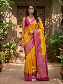 Mimosa - Women's Gold Crepe Mysore Silk Saree